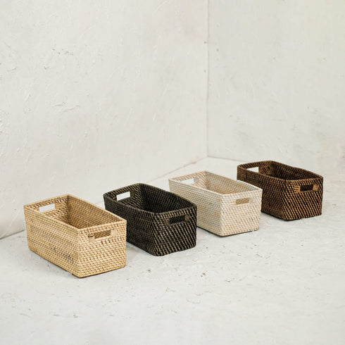 Colourful rattan storage baskets in 4 colours - Coastal Villa Homeware