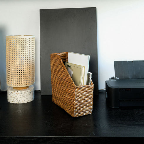 Rattan File Holder - Magazine Holder and a4 docment - Coastal Villa Homeware