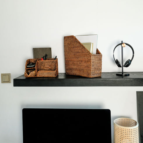 Rattan File Holder - Magazine Holder and a4 docment - Coastal Villa Homeware