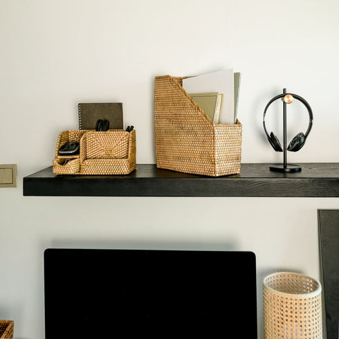 Rattan File Holder - Magazine Holder and a4 docment - Coastal Villa Homeware