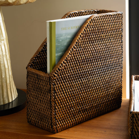 Rattan File Holder - Magazine Holder and a4 docment - Coastal Villa Homeware
