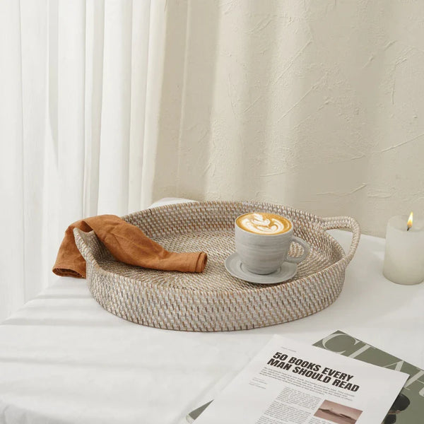 Oval Rattan wicker Woven Tray with Handles-4 Colours in large and small - Coastal Villa Homeware