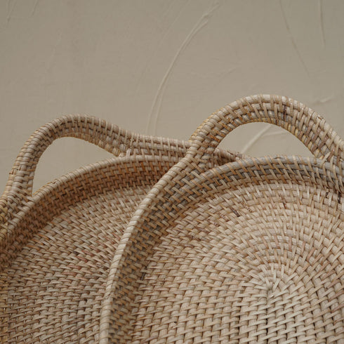 Oval Rattan wicker Woven Tray with Handles-4 Colours in large and small - Coastal Villa Homeware