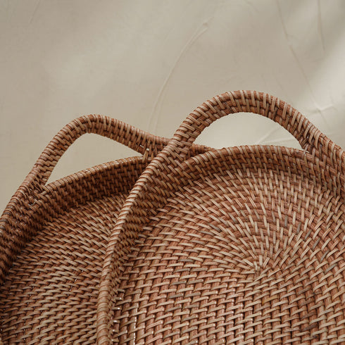 Oval Rattan wicker Woven Tray with Handles-4 Colours in large and small - Coastal Villa Homeware
