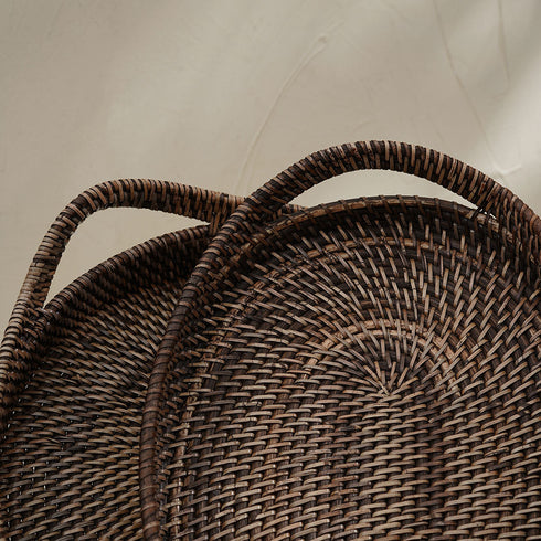 Oval Rattan wicker Woven Tray with Handles-4 Colours in large and small - Coastal Villa Homeware