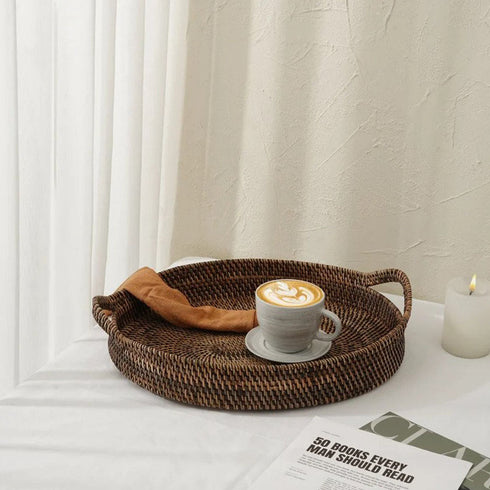 Oval Rattan wicker Woven Tray with Handles-4 Colours in large and small - Coastal Villa Homeware