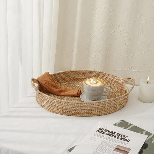 Oval Rattan wicker Woven Tray with Handles-4 Colours in large and small - Coastal Villa Homeware