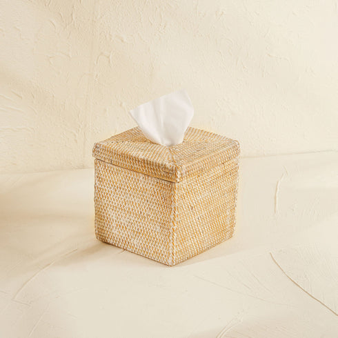 Square Rattan Tissue Cover - Wicker Tissue Boxes - Coastal Villa Homeware