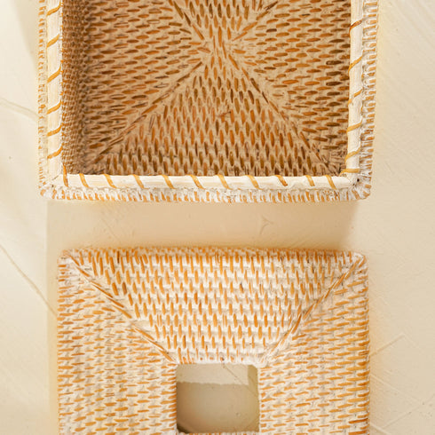 Square Rattan Tissue Cover - Wicker Tissue Boxes - Coastal Villa Homeware
