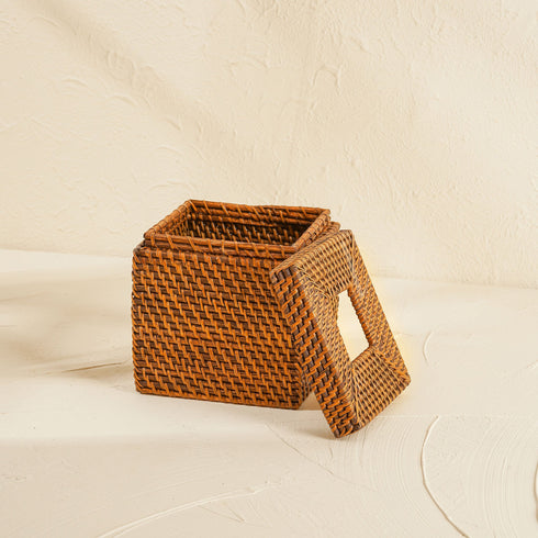 Square Rattan Tissue Cover - Wicker Tissue Boxes - Coastal Villa Homeware