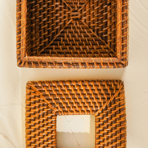 Square Rattan Tissue Cover - Wicker Tissue Boxes - Coastal Villa Homeware