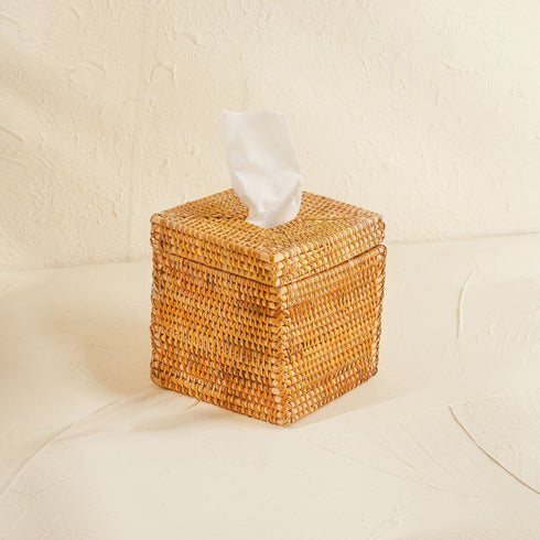 Square Rattan Tissue Cover - Wicker Tissue Boxes - Coastal Villa Homeware