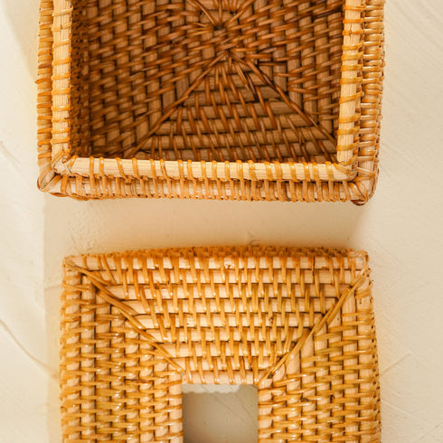 Square Rattan Tissue Cover - Wicker Tissue Boxes - Coastal Villa Homeware