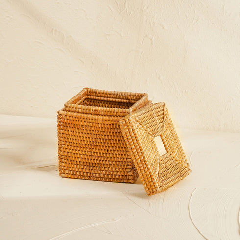 Square Rattan Tissue Cover - Wicker Tissue Boxes - Coastal Villa Homeware