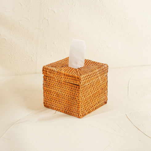 Square Rattan Tissue Cover - Wicker Tissue Boxes - Coastal Villa Homeware