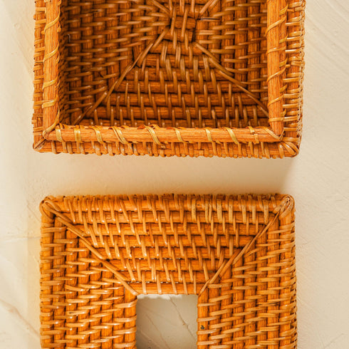 Square Rattan Tissue Cover - Wicker Tissue Boxes - Coastal Villa Homeware