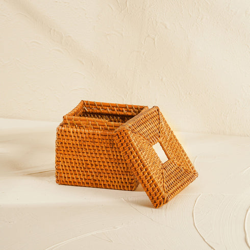 Square Rattan Tissue Cover - Wicker Tissue Boxes - Coastal Villa Homeware