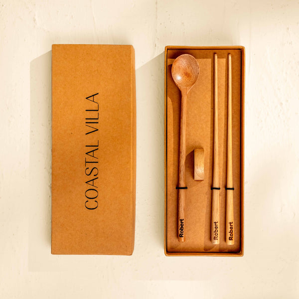 Coffret cadeau baguettes et cuillères à thé gravées