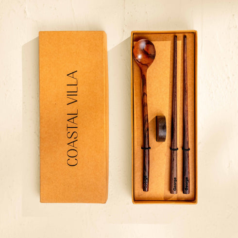 Engraved Chopstick and Tea Spoon Gift set