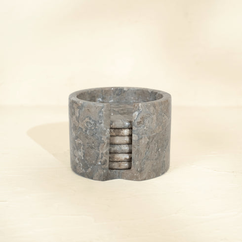 Marble Coaster Holder Set of 6 in Beige, Grey and Onyx Stone