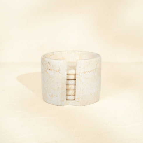 Marble Coaster Holder Set of 6 in Beige, Grey and Onyx Stone
