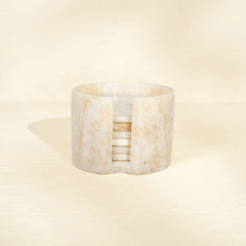 Marble Coaster Holder Set of 6 in Beige, Grey and Onyx Stone