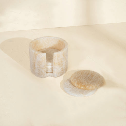 Marble Coaster Holder Set of 6 in Beige, Grey and Onyx Stone