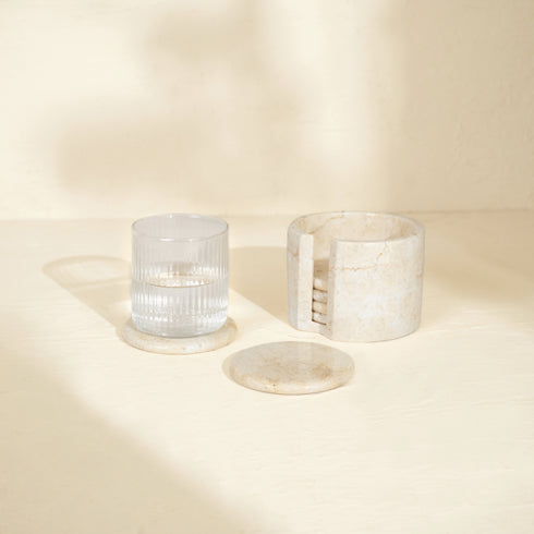 Marble Coaster Holder Set of 6 in Beige, Grey and Onyx Stone