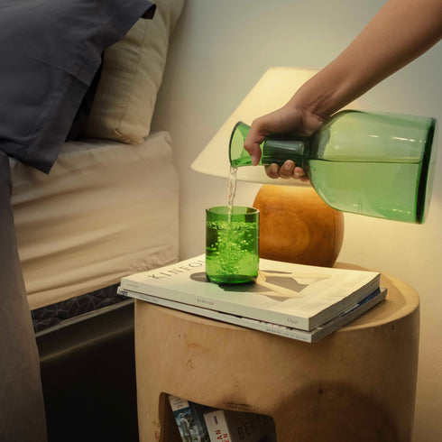 Carafe with glass lid - Green and Amber