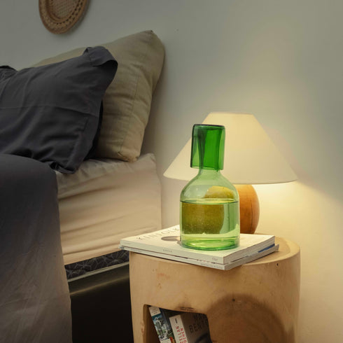 Carafe with glass lid - Green and Amber