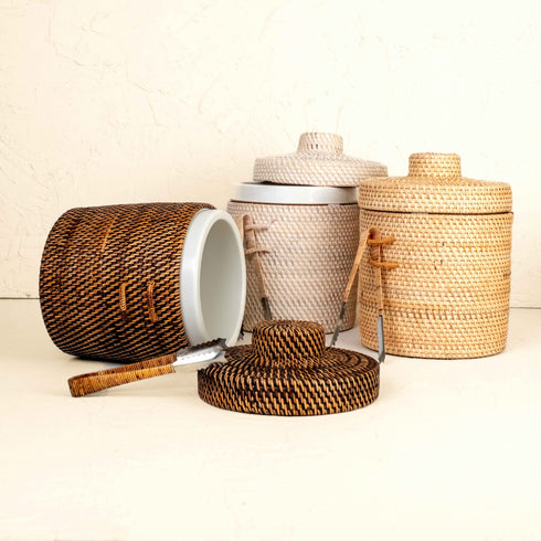 Seau à glace isolé en rotin avec pinces - 3 couleurs