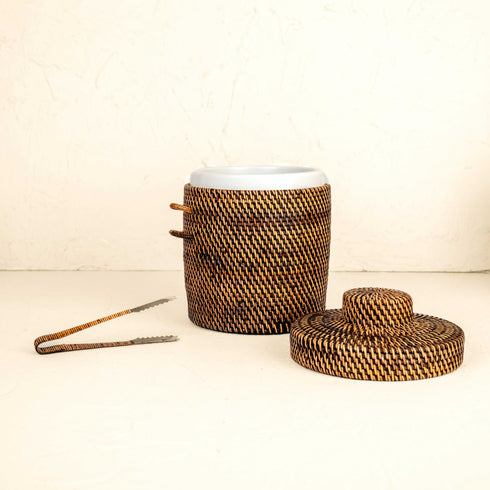 Seau à glace isolé en rotin avec pinces - 3 couleurs