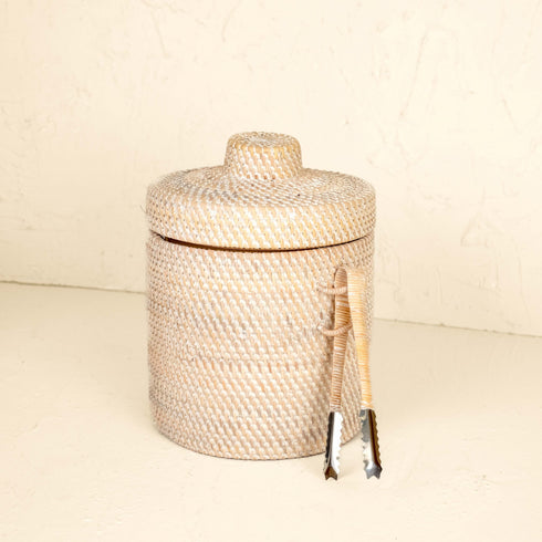 Seau à glace isolé en rotin avec pinces - 3 couleurs