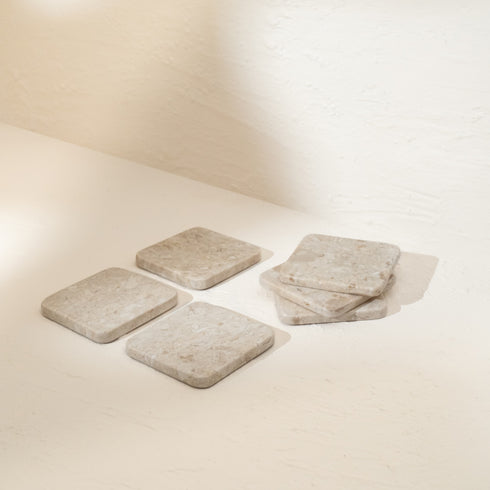 Handmade Real Marble Drink Coasters – 3 Shapes, 4 Natural Colours