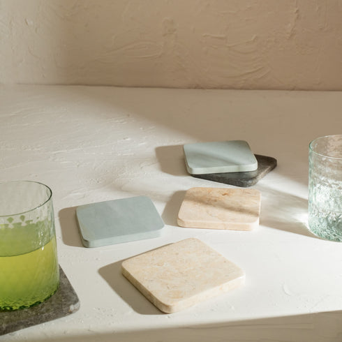 Handmade Real Marble Drink Coasters – 3 Shapes, 4 Natural Colours