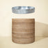 Handwoven rattan planter with removable metal tray insert shown in exploded view for drainage and plant care