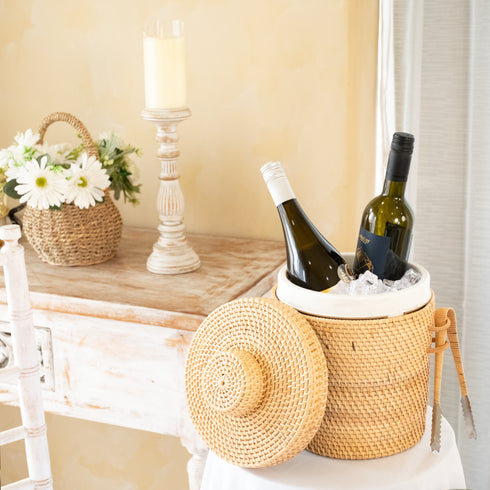 Rattan Insulated Ice Bucket with Tongs - 3 colours