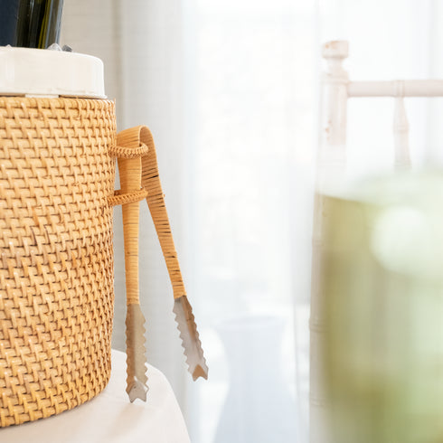 Rattan Insulated Ice Bucket with Tongs - 3 colours