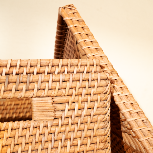 Square rattan storage basket handwoven wicker natural colour