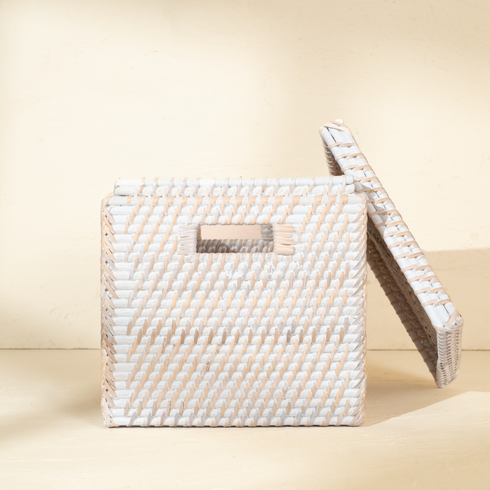 Square rattan storage basket natural fibre handwoven wicker