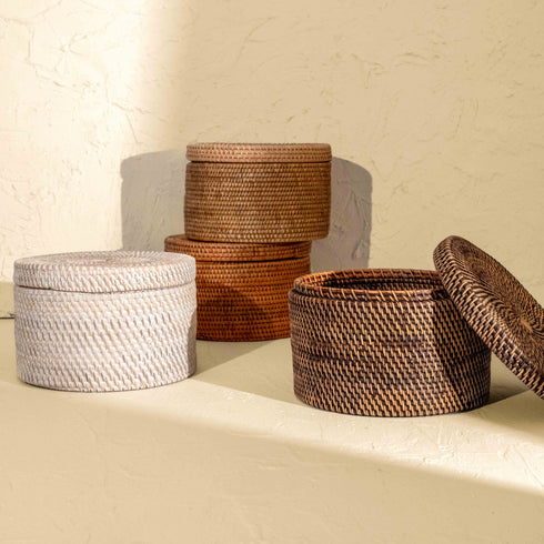 Round Rattan Storage Basket | Wicker baskets S, M and L in 4 colours