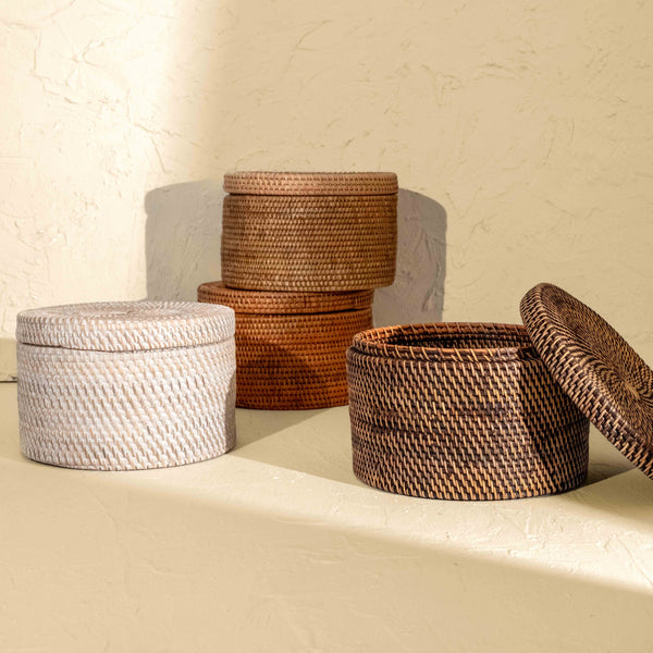 Round Rattan Storage Basket | Wicker baskets S, M and L in 4 colours