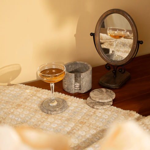 Marble Coaster Holder Set of 6 in Beige, Grey and Onyx Stone