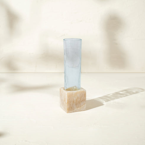 Marble propagation holder with hand blown glass tube plant decor