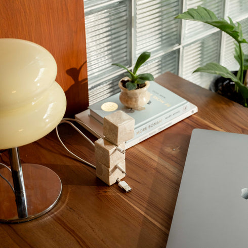 Cube Tower Marble Cable Holder and Desk Wire Tidy