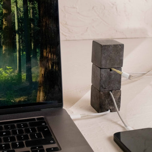 Cube Tower Marble Cable Holder and Desk Wire Tidy