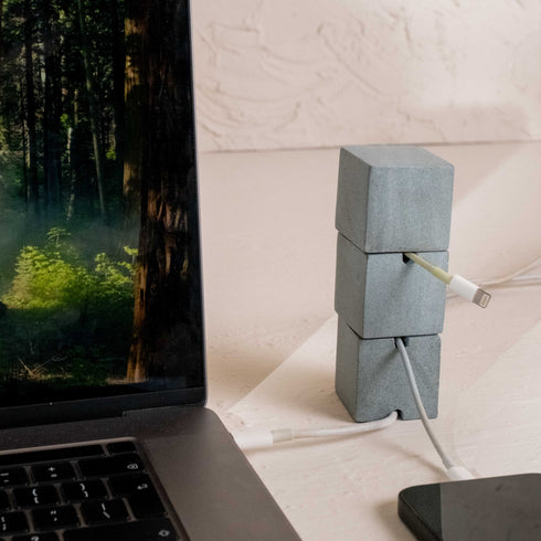 Cube Tower Marble Cable Holder and Desk Wire Tidy