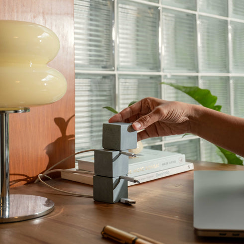 Cube Tower Marble Cable Holder and Desk Wire Tidy
