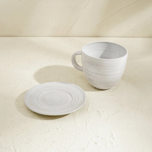 Large Coffee Cup with Saucer - White - Coastal Villa Homeware