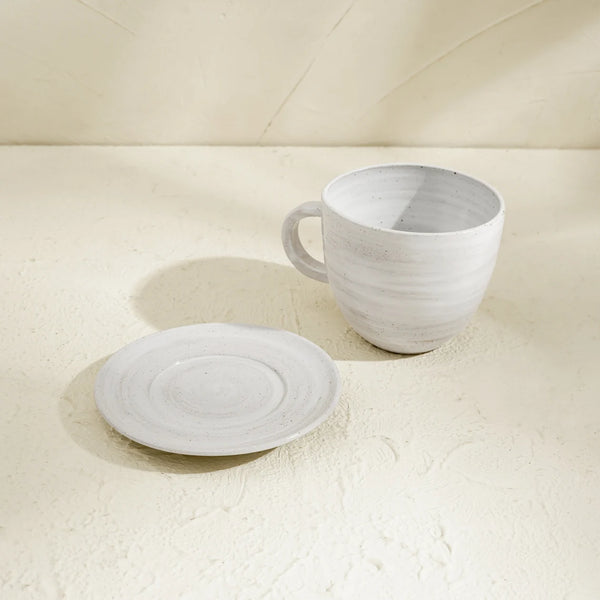 Large Coffee Cup with Saucer - White - Coastal Villa Homeware